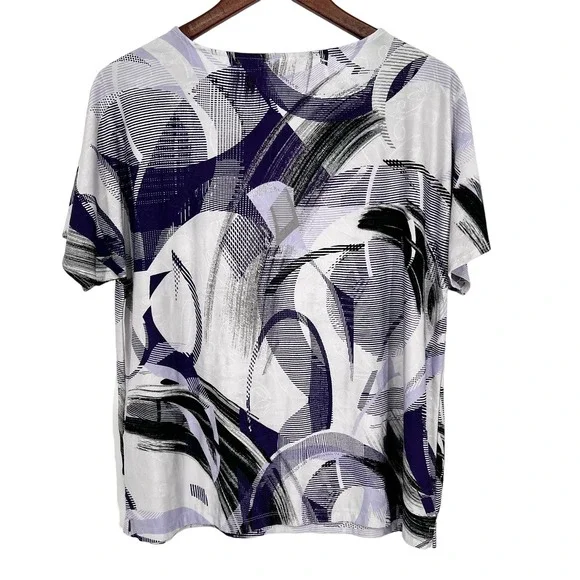 Chicos Easywear Sz 1 MEDIUM 8/10 Purple Stretchy Blouse Shirt Top Mature Comfy - Picture 7 of 7